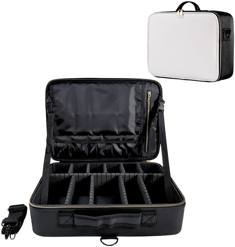 LACOPINE Cosmetic Multi-function Travel Makeup Case Handbag Storage Bag Large Organizer Toiletry Bag with Adjustable Dividers for Men And Woman Travel Toiletry Kit(Black)