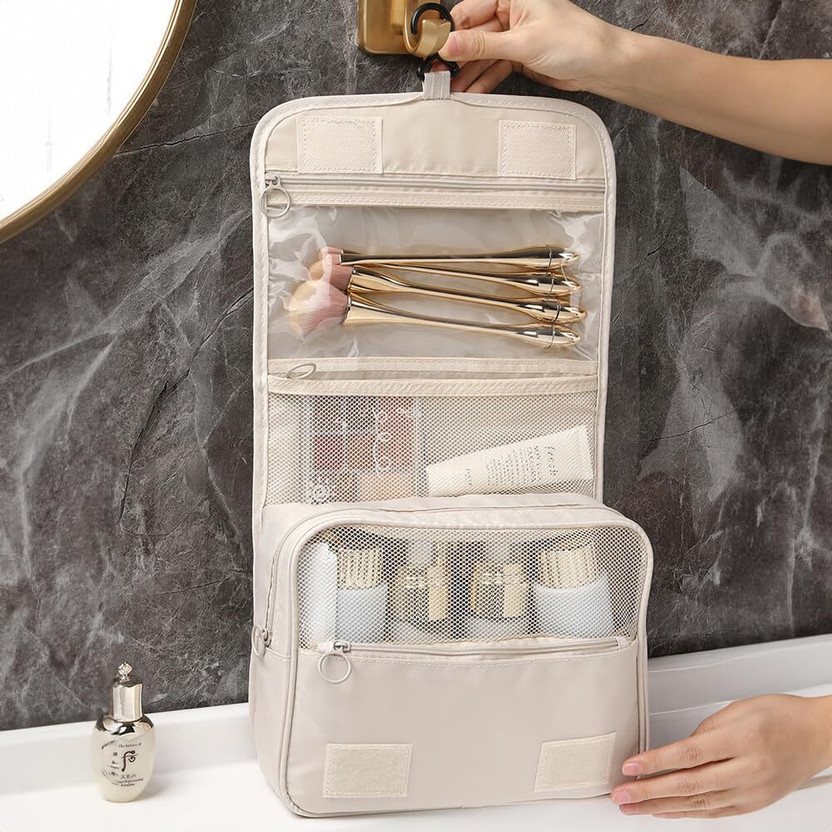 KedarKantha Toiletry Bag for Cosmetic Makeup Pouch Travel Toiletry Kit(Beige)