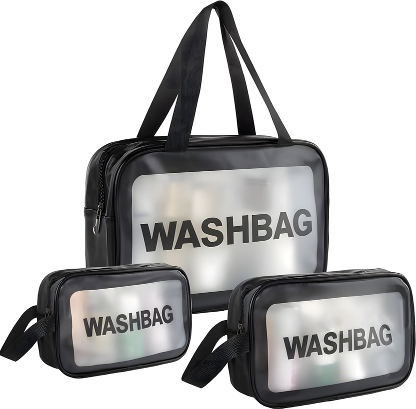 Godadi Wala Travel Cosmetic Bag Clear Makeup Pouch Set Travel Toiletry Wash Bag For Women Travel Toiletry Kit(Black)