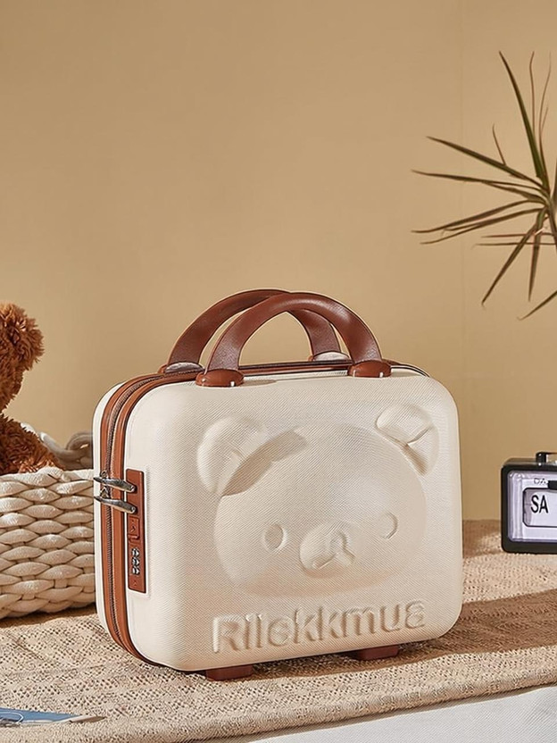 VISHIXIT Mini Hard Shell Luggage Makeup Vanity with Lock Password Zipper for Women Travel Toiletry Kit(White, Brown)