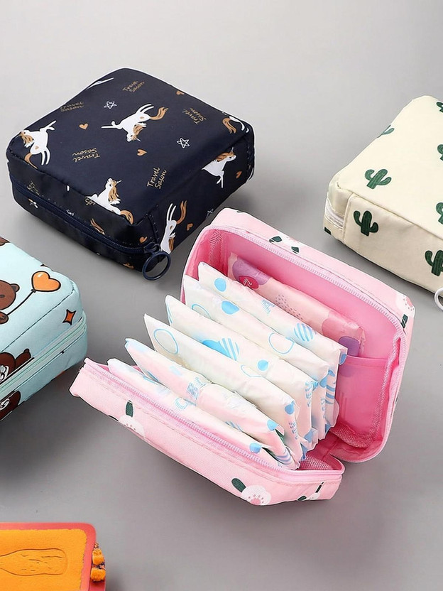 CAZINA Multipurpose Small Pouch for Women & Girls | Sanitary Napkin Storage Bag Travel Toiletry Kit(Multicolor)