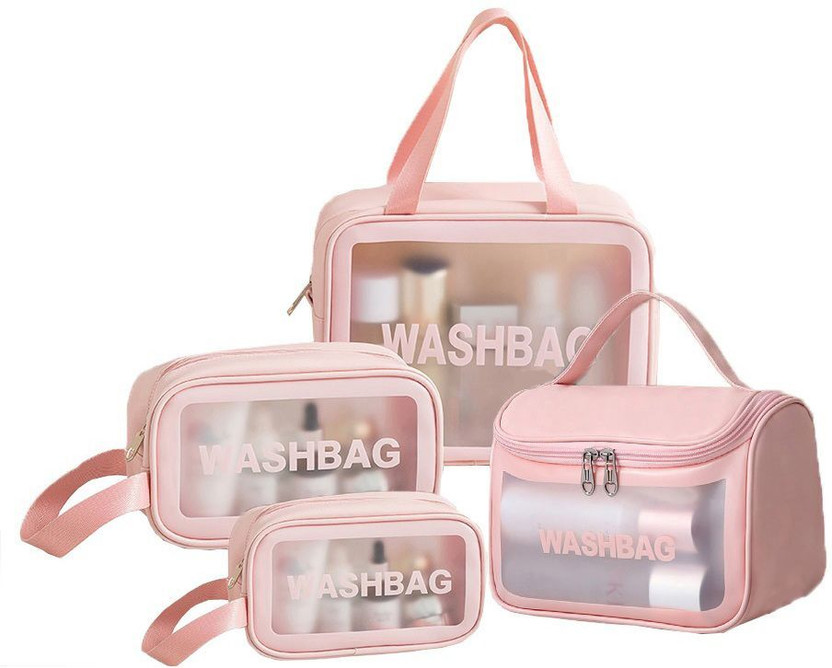 PERISA ENTERPRISE Zipper Cosmetic 4 PCS Travel Toiletry Makeup Wash Bag Organizer Carry Pouch Set Travel Toiletry Kit(Pink)