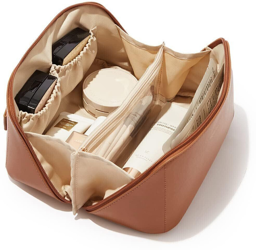 Flywind Large Capacity Portable Cosmetic Bathroom Makeup Storage Bag Case Toiletry Kit Travel Toiletry Kit(Brown)