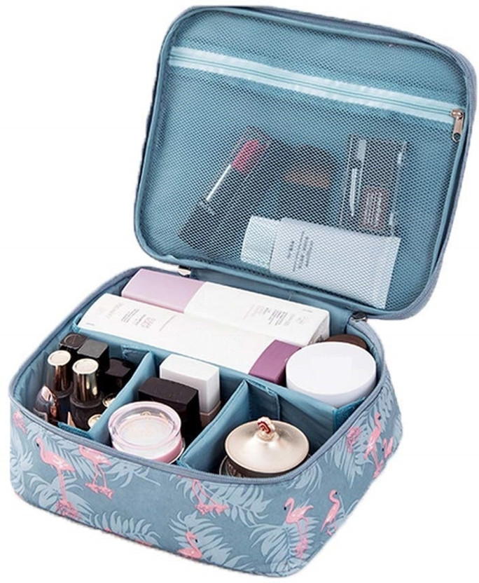 SKYZIART Waterproof Makeup Cosmetic Storage Travel Bag with Adjustable Dividers, Handle Travel Toiletry Kit(Blue)