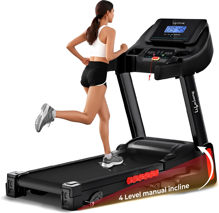 Lifelong FitPro Treadmill for Home | 4 HP Peak Motor | Foldable & Hydraulic Folding Treadmill (Max Weight:100 kg)