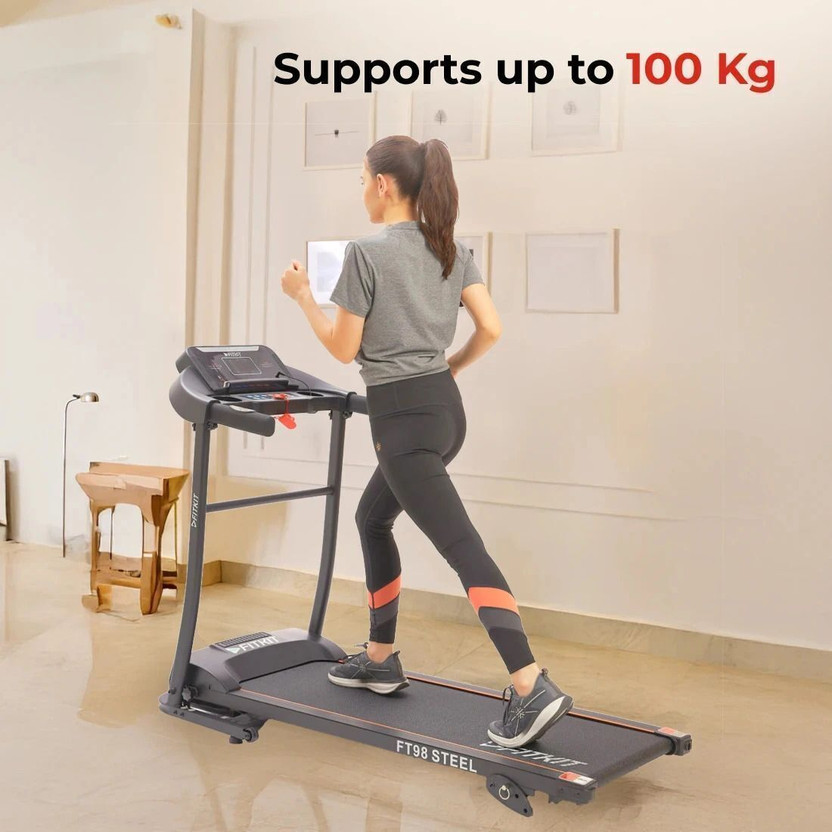FITKIT by Cult FT98 Steel (3HP Peak) with Max Weight 100kg & Heartrate Sensor For Home Workout Treadmill (Max Weight:100 kg)