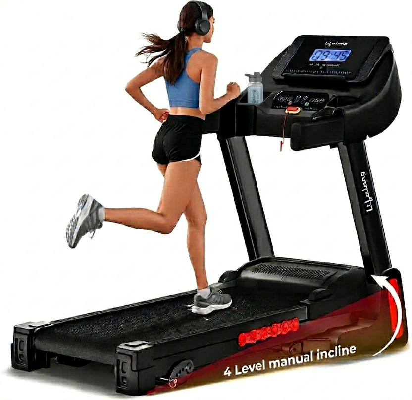 Lifelong FitPro Treadmill for Home | 4 HP Peak Motor | Foldable & Hydraulic Folding Treadmill (Max Weight:100 kg)