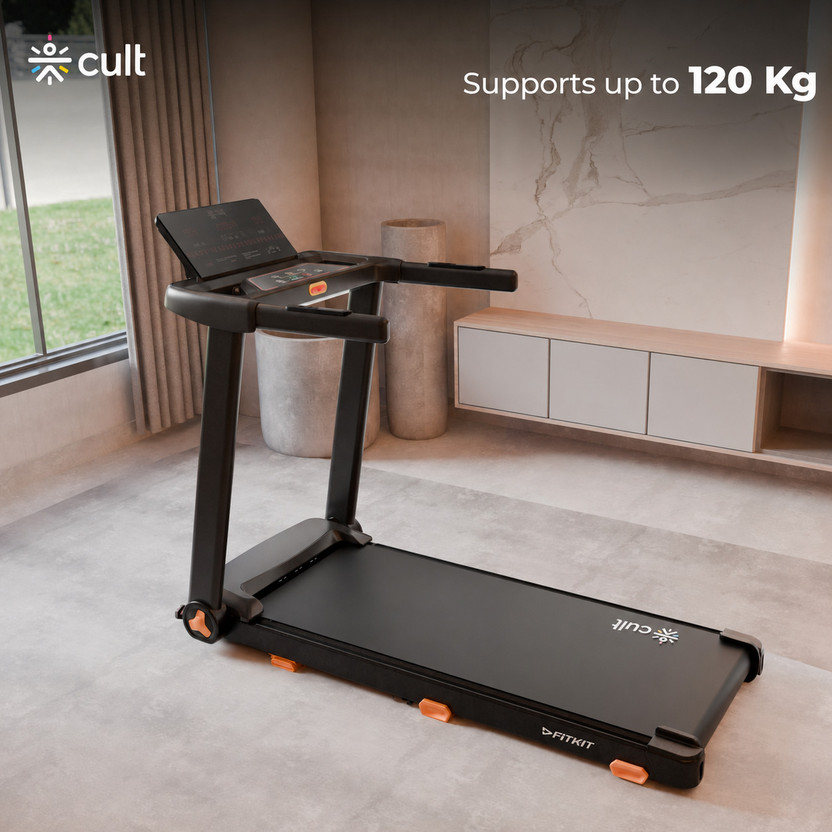 FITKIT by Cult FT98Carbon BLDC Motorized (4.5HP Peak) 120KG Max Weight Home Use Treadmill (Max Weight:120 kg)