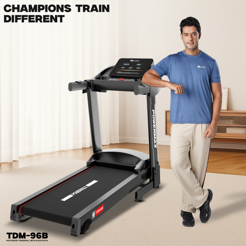 Powermax Fitness TDM-96B 4HP Motor 110kg LED Display Heart Rate Sense for Home Treadmill (Max Weight:110 kg)