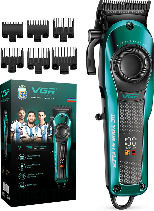 VGR VL-786 Professional Barber’s Choice Salon Hair Clipper Trimmer 200 min  Runtime 6 Length Settings(Green)