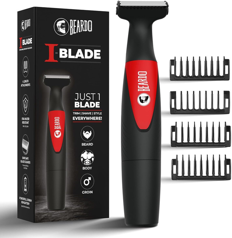 BEARDO I-Blade Body | Beard, Hair, Groin One Blade, No Nicks & Cuts, Trimmer For Men | Trimmer 150 min  Runtime 4 Length Settings(Black)