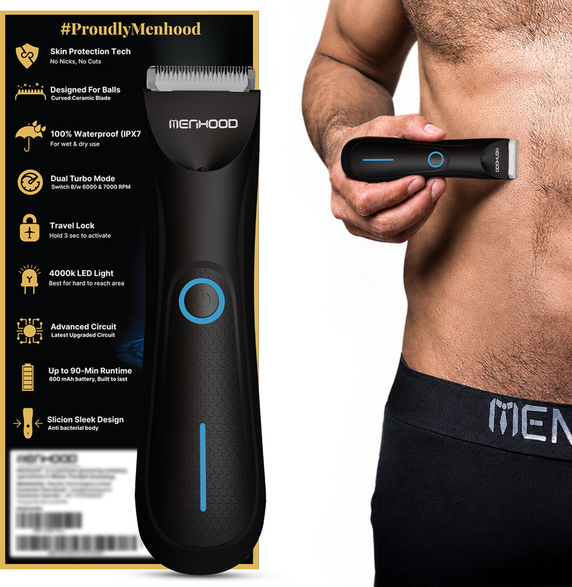 MENHOOD Grooming Trimmer Mini for Men, Waterproof, Cordless, Upto 90 Min Run-Time Fully Waterproof Trimmer 90 min  Runtime 6 Length Settings(Black)