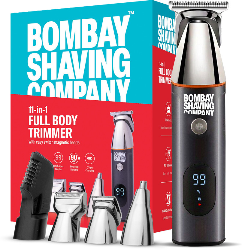 BOMBAY SHAVING COMPANY 11-in-1 full body trimmer Fully Waterproof Trimmer 90 min  Runtime 3 Length Settings(Black)