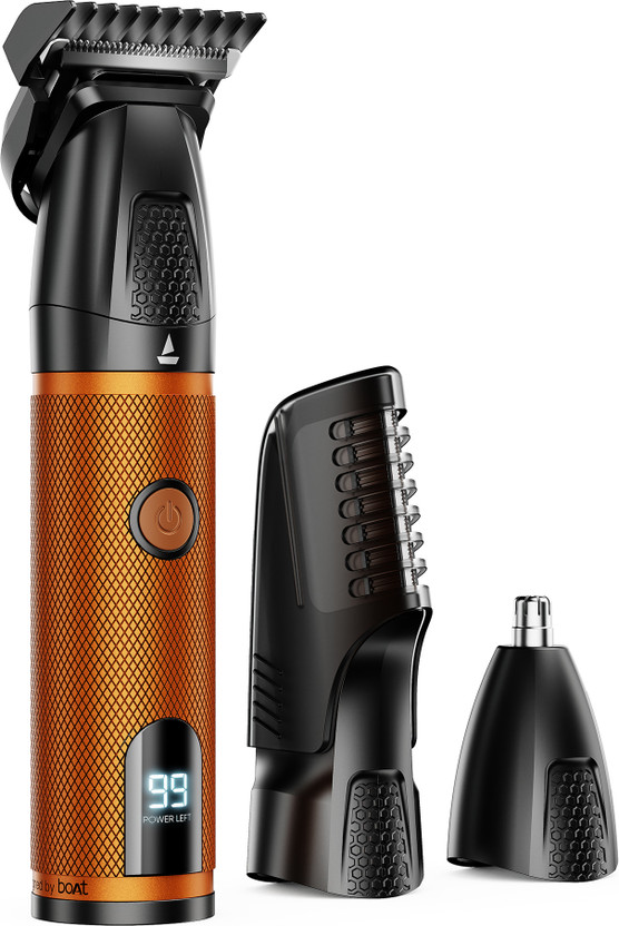 boAt Slazer K100+ Full Body Trimmer, Fast Charge, Display & Travel Lock Fully Waterproof Grooming Kit 200 Mins  Runtime 12 Length Settings(Orange)
