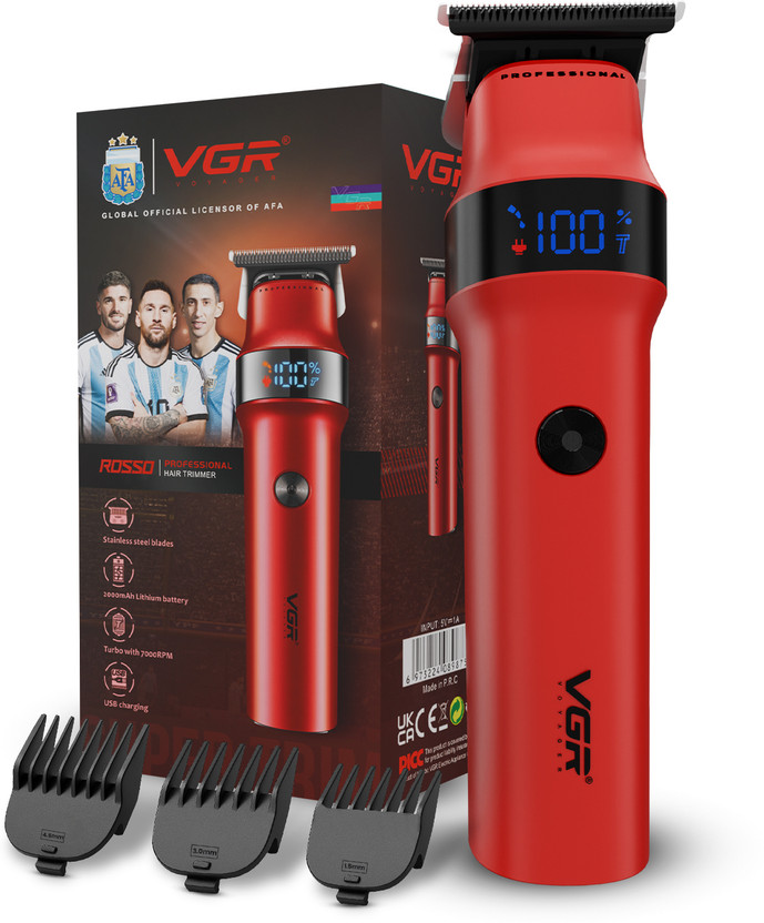 VGR Rosso Professional Trimmer 400 min  Runtime 4 Length Settings(Red)