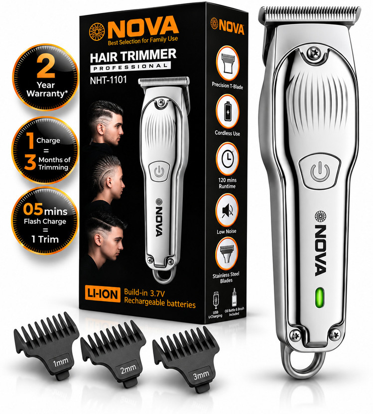 NOVA NOVA NHT 1101 Trimmer 120 min  Runtime 4 Length Settings(Silver) - Flipkart Deal