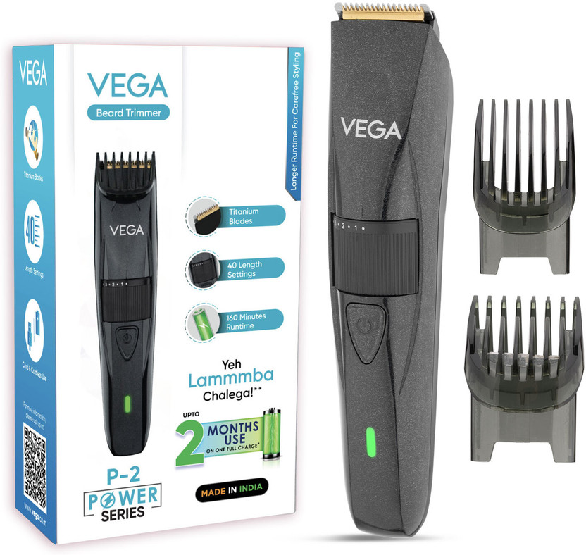 VEGA VHTH-26 P-2 Beard Groomer for Men Trimmer 160 min  Runtime 40 Length Settings(Black)