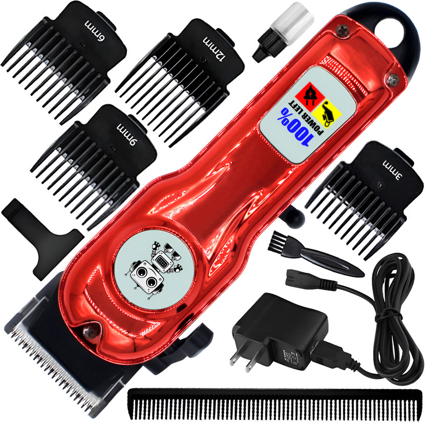 ghc High Quality GR Rechargeable Professional Low Noise Hair Clipper Beard Moustache Fully Waterproof Trimmer 410 min  Runtime 8 Length Settings(Red)