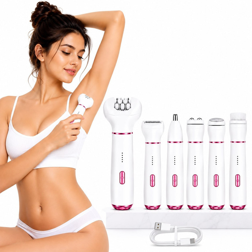 HVG TRADERS 6-in-1 women's grooming kit Fully Waterproof Body Groomer 60 min  Runtime 6 Length Settings(White, Pink)
