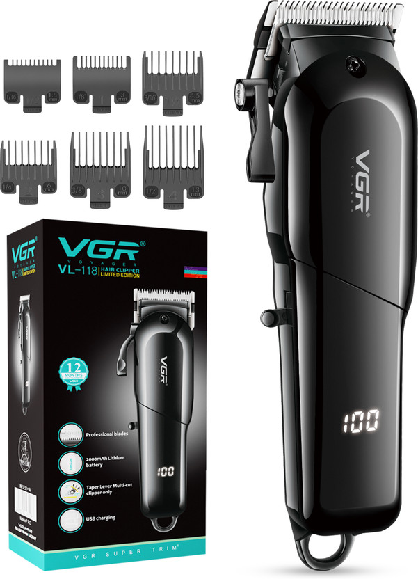 VGR V-118 Professional Hair Clipper with LED Display Trimmer 200 min  Runtime 6 Length Settings(Black)