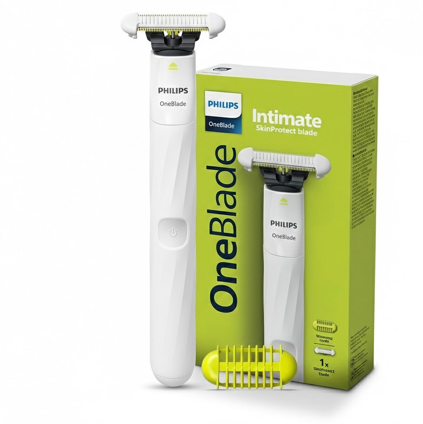PHILIPS QP1924/20 OneBlade Razor for Women, Intimate Underarm, Body & Bikini Fully Waterproof Trimmer 30 min  Runtime 2 Length Settings(White)