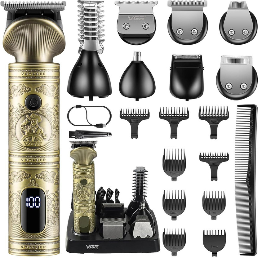 VGR V-106 Professional 6in1 Grooming Kit with LED Display Trimmer 180 min  Runtime 16 Length Settings(Gold)