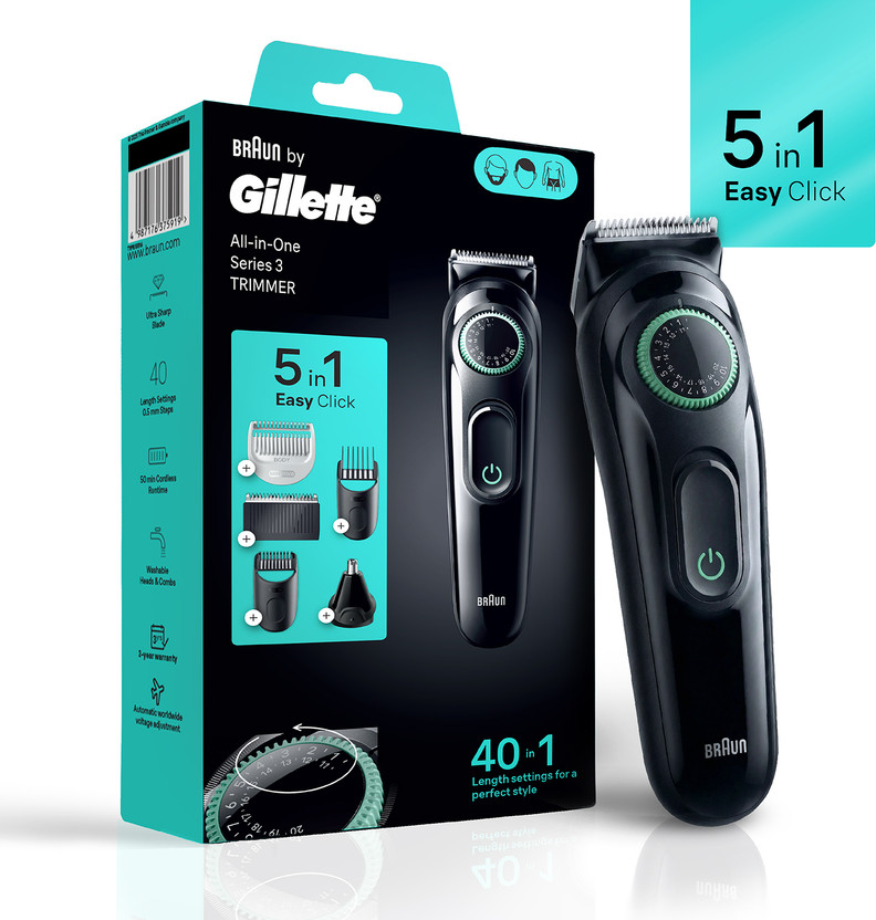 Gillette AIO3 Trimmer 50 min  Runtime 40 Length Settings(Black)