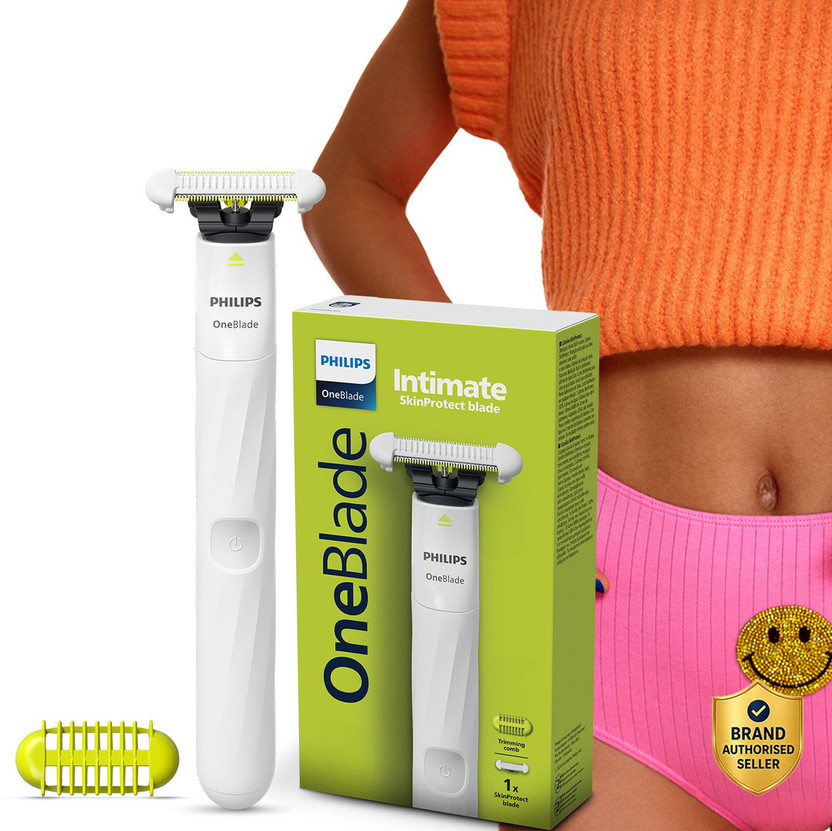 PHILIPS QP1924/20 OneBlade Razor for Women, Intimate Underarm, Body & Bikini Fully Waterproof Trimmer 30 min  Runtime 2 Length Settings(White)