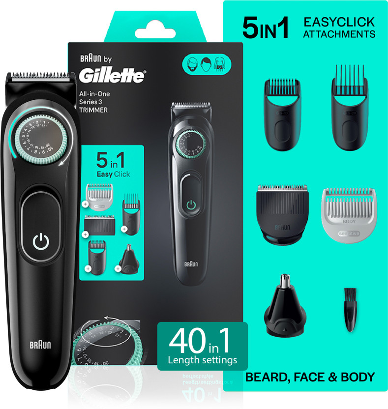 Gillette AIO3 Trimmer 50 min  Runtime 40 Length Settings(Black)