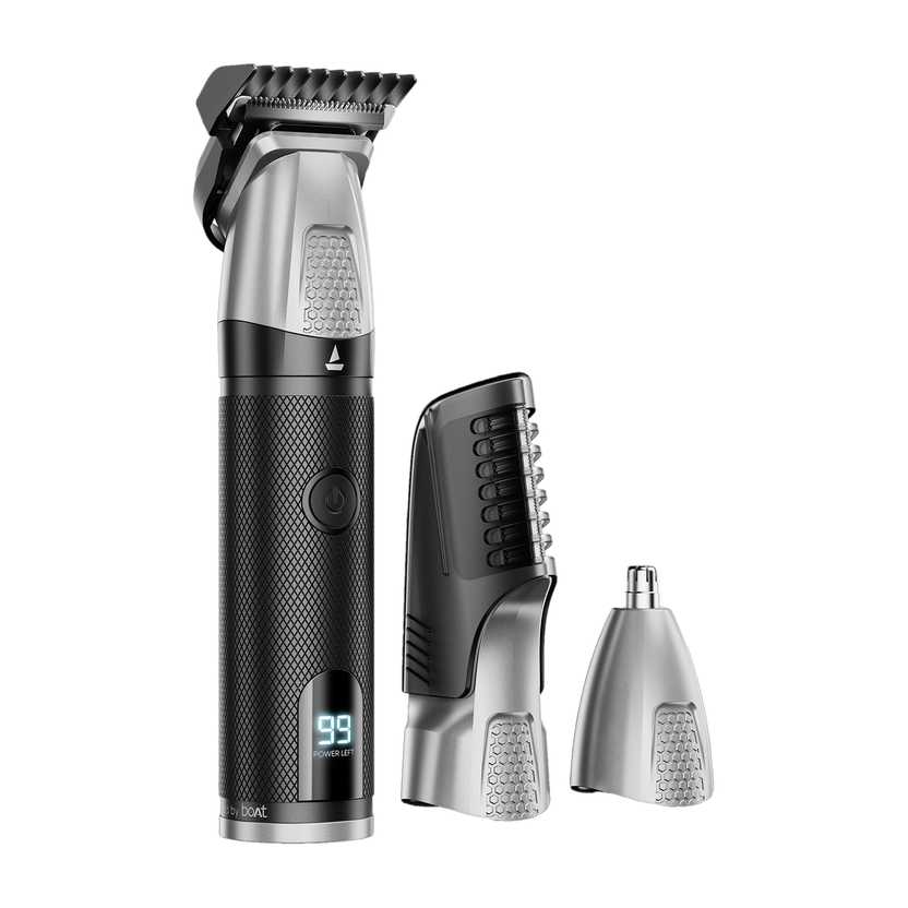 boAt Slazer K100+ Full Body Trimmer, Fast Charge, Display & Travel Lock Fully Waterproof Grooming Kit 200 Mins  Runtime 12 Length Settings(Black)