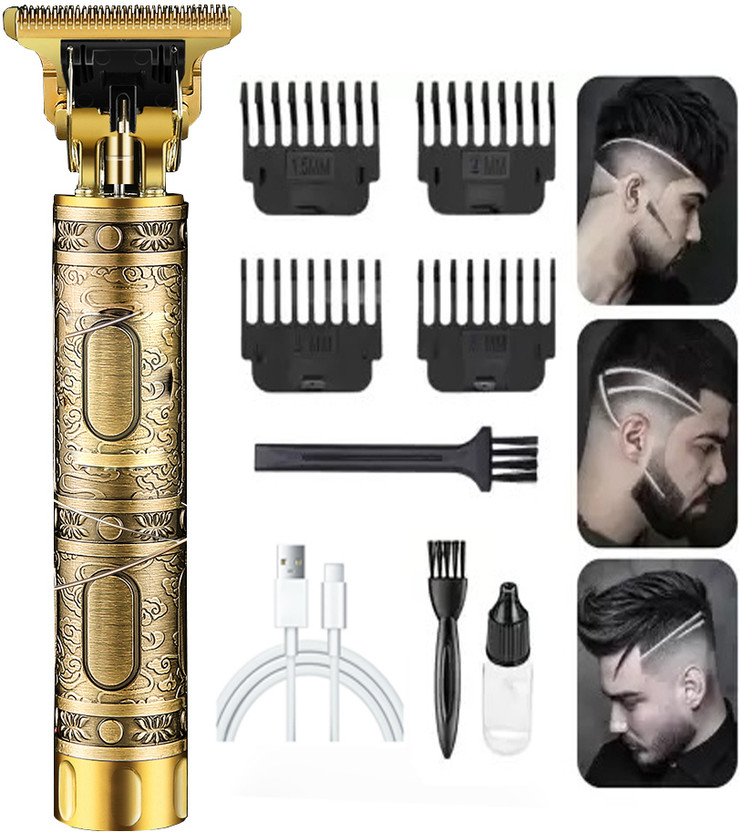 GETTRADE Professional Vintage T9 Hair Trimmer Clipper T-Shape Design & Dragon Style G105 Trimmer 60 min  Runtime 4 Length Settings(Gold)