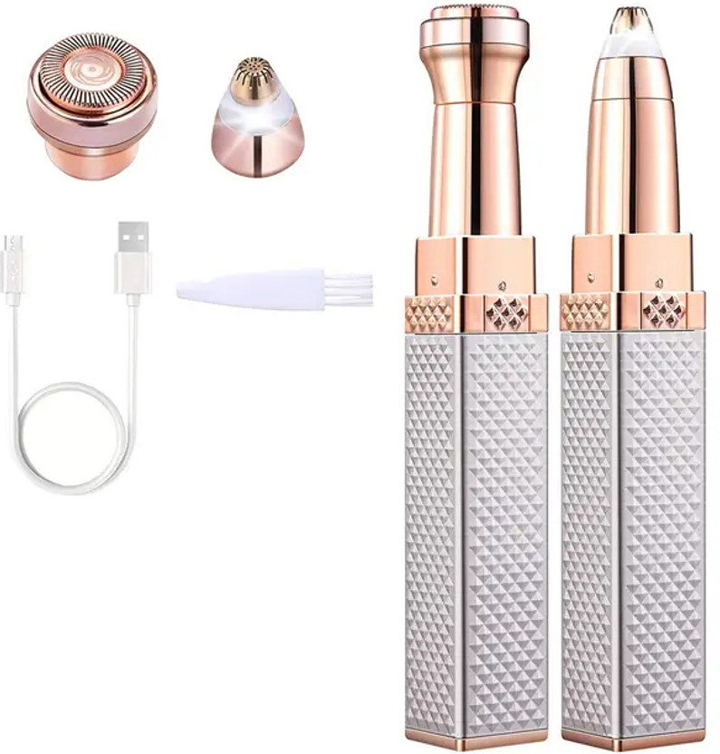 PRIXONA 2 In 1 Eyebrow Machine For Women Face Lips Nose Hair Removal P105 Fully Waterproof Trimmer 90 min  Runtime 2 Length Settings(Rose Gold)