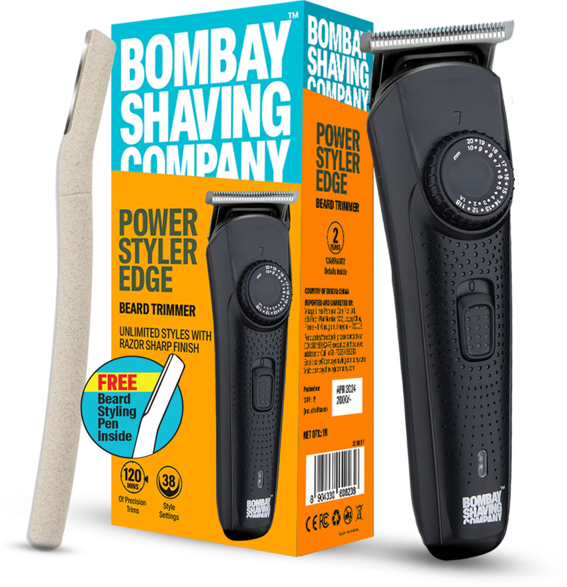 BOMBAY SHAVING COMPANY Flash Charging Men Beard Trimmer with Styling Pen Trimmer 120 min  Runtime 38 Length Settings(Black)