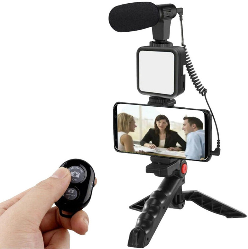ETH UTILITY STORE Portable Video Vlogging Kit with Tripod, Mic & LED Light for Content Creation Monopod Kit, Tripod Kit(Black, Supports Up to 1500 g)