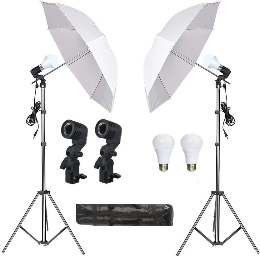 PICPRO Umbrella Light for Studio + 20W Bulb for Photography Videography Single Holder Tripod Kit((With 9ft Light Stand, SingleHolder, Umbrella Reflector for Photography )( Black, Supports Up to 1000 g)