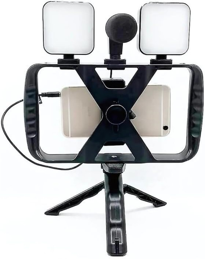 Elevea Vlogging Tripod Kit with LED Video Light, for Content Creator - 15 Year Warranty Tripod Kit(Black, Supports Up to 200 g)