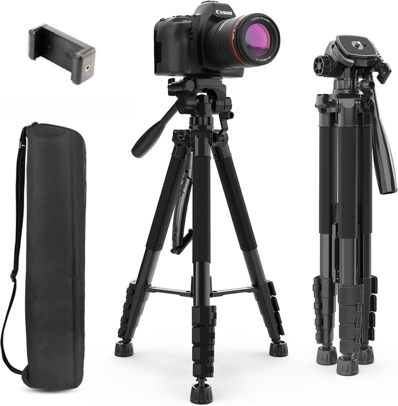 FIXERPRO 55-Inch Aluminum Tripod with Mobile Holder, Lightweight & Portable 360° Head Tripod Kit(Black, Supports Up to 5000 g)