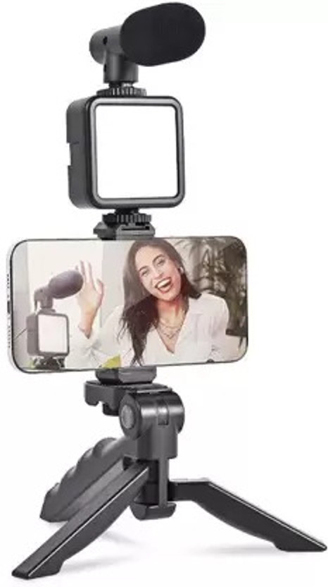 Multix Vlogging Kit for Recording YouTube Videos, Podcasting and Content Creation Tripod Kit(Black, Supports Up to 1000 g)