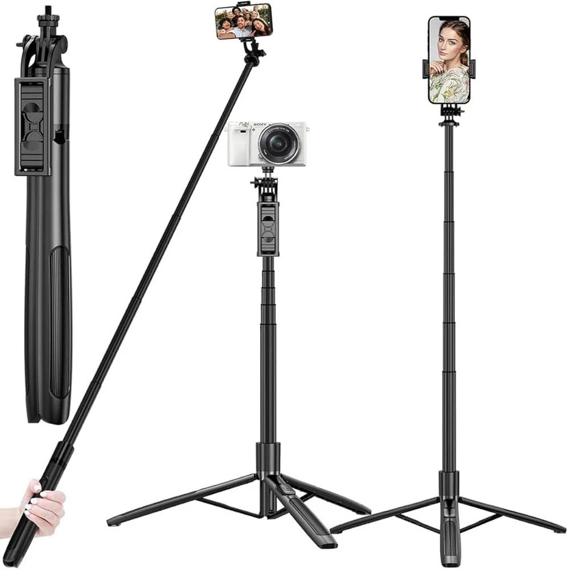 RUAAN 301 Lightweight & Portable 7 Feet Long Tripod Stand with Adjustable Clip Holder Tripod Kit, Tripod(Black, Supports Up to 1000 g)