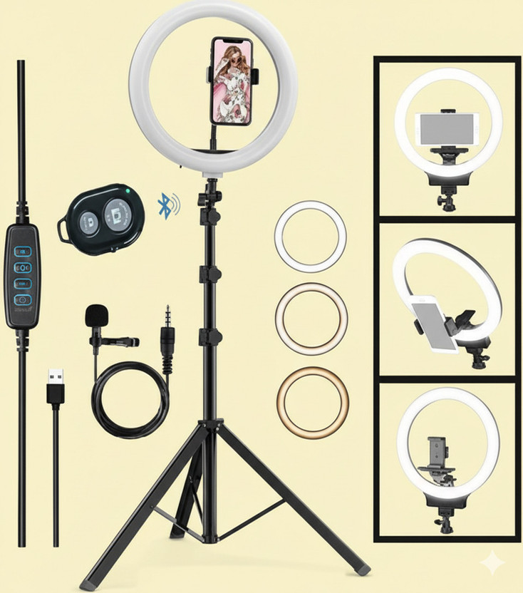 BESTFLY 10"Selfie Light 7Ft Long tripod with remote control and long caller mic Tripod, Monopod, Tripod Ball Head, Tripod Clamp, Tripod Bracket, Tripod Kit(Black, Supports Up to 2000 g)