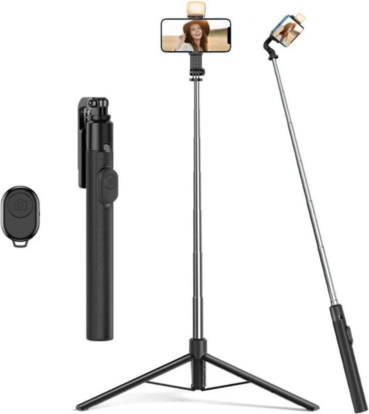 Pharaoh Versatile Selfie Stick Tripod with Light – 170cm for Content Creators Tripod, Monopod Kit, Tripod Kit(Black, Supports Up to 1250 g)