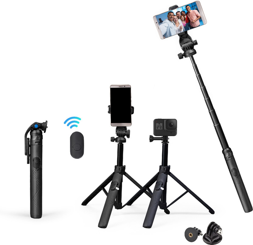 DIGITEK DTR-525 SS Portable Tripod Selfie Stick 160 cm with Remote & 3 Legs Tripos Base Tripod(Black, Supports Up to 600 g)