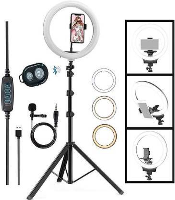 BESTFLY T 10"Selfie Light 7Ft Long tripod with remote control and long caller mic Tripod, Tripod Ball Head, Tripod Clamp(Black, Supports Up to 2000 g)