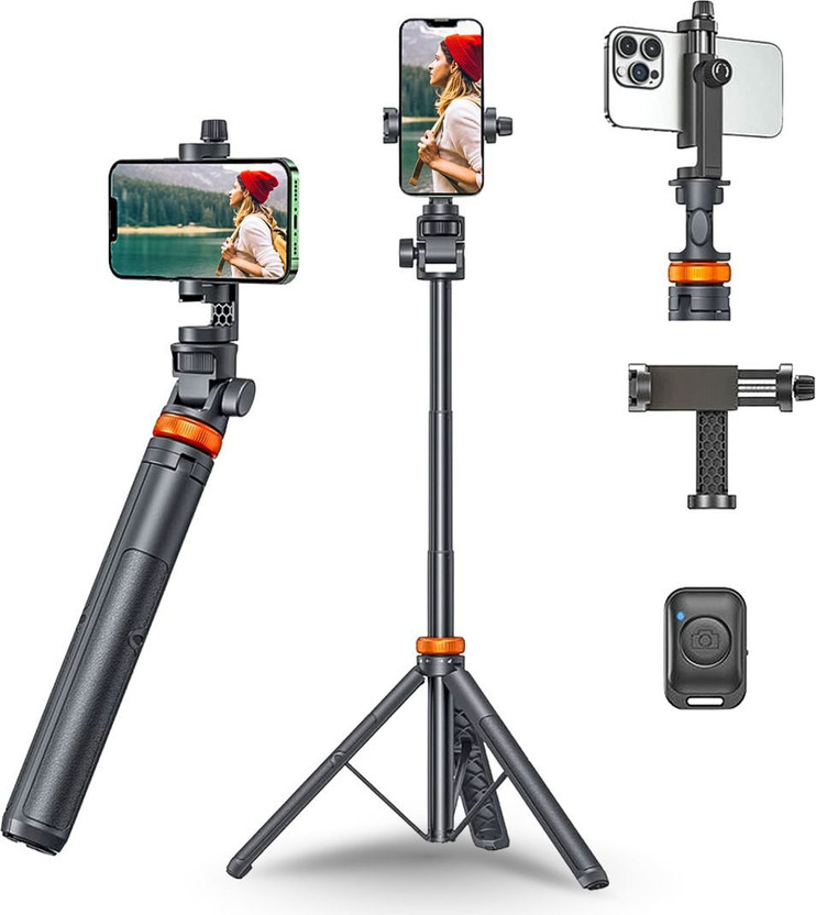 ATSolutions Premium 5ft Selfie Stick Mobile Tripod with Wireless Bluetooth Remote Tripod(Black, Supports Up to 1500 g)