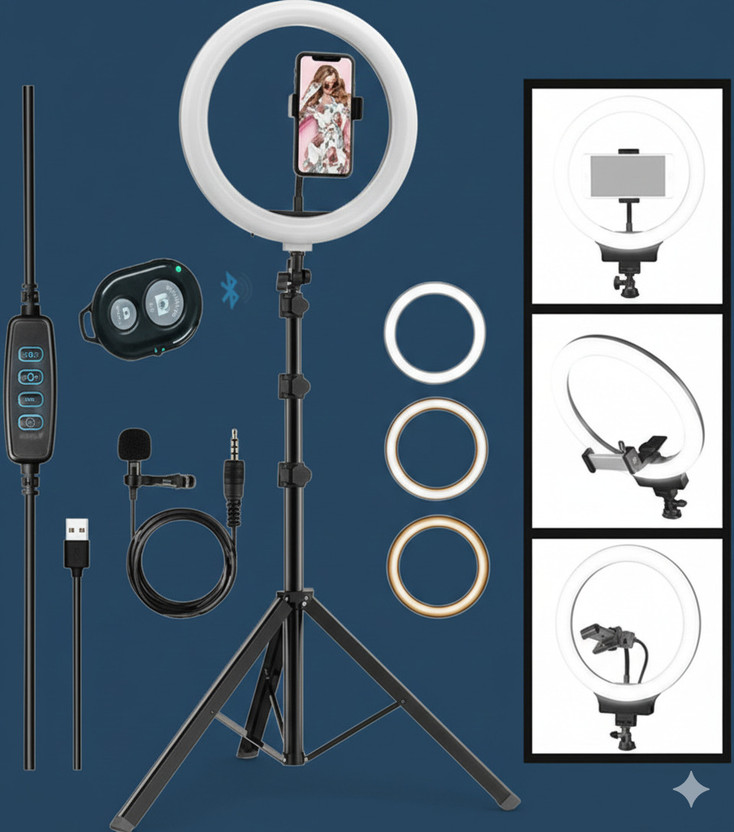 BESTFLY 10"Selfie Light 7Ft Long tripod with remote control and long caller mic Tripod, Monopod, Tripod Bracket, Tripod Ball Head, Tripod Kit(Black, Supports Up to 1500 g)