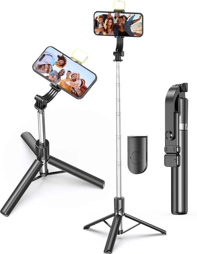 NAFA 66-Inch Tripod with Flashlight, Adjustable Stand for Camera & Smartphone Tripod(Black, Supports Up to 1000 g)