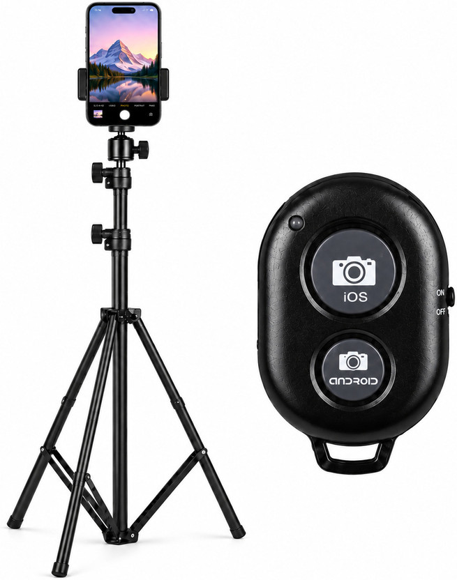 Rynzo 7 Feet Adjustable Stand With Bluetooth Remote For online class / reel / Tripod(Black, Supports Up to 2100 g)