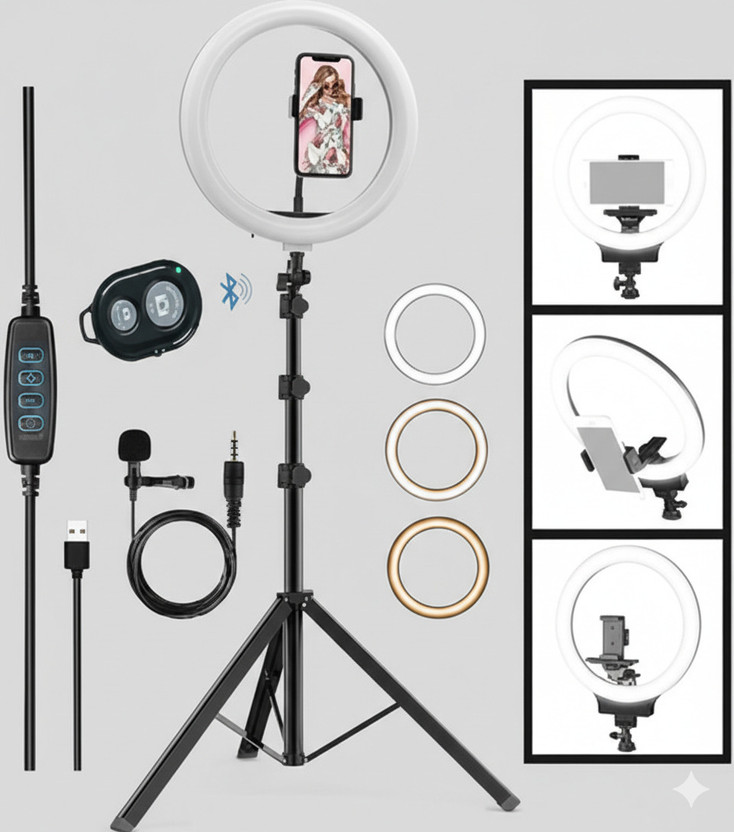 BESTFLY 2M 10"Selfie Light 7Ft Long tripod with remote control and long caller mic Tripod, Monopod, Tripod Ball Head, Tripod Bracket, Tripod Kit(Black, Supports Up to 1500 g)