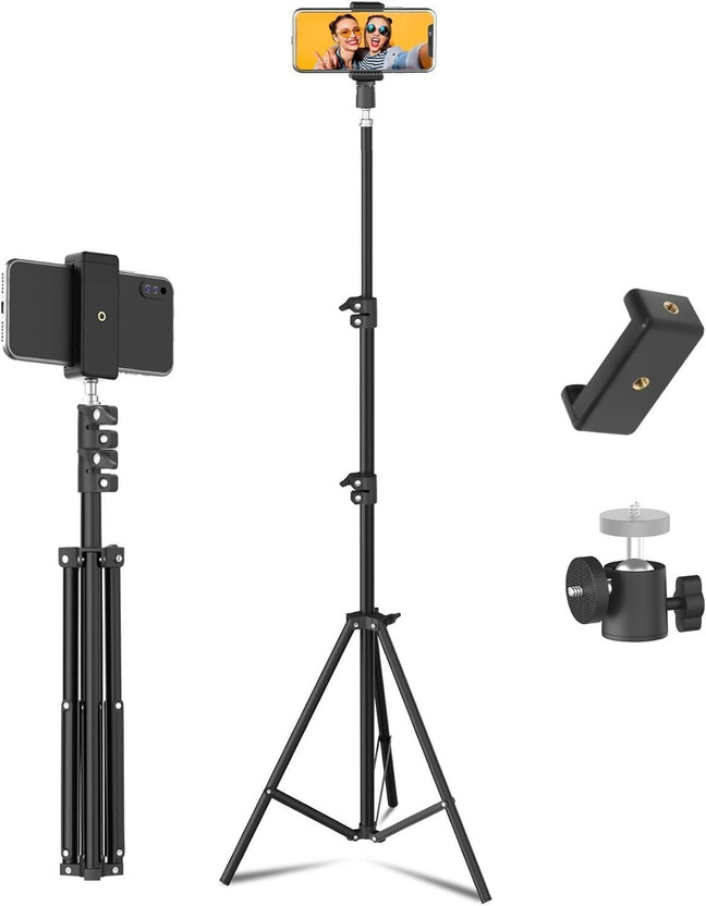 BONTECH 7Feet Portable Adjustable Tripod with Rotating Ball Head and Clip for Photoshoot Tripod(Black 7 FOOT, Supports Up to 5000 g)