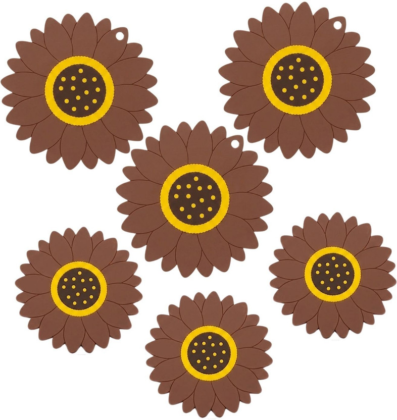 Woodtula SUNFLOWER_A_MDL + SML_BROWN_6PC Sunflower Trivet(Pack of 6)